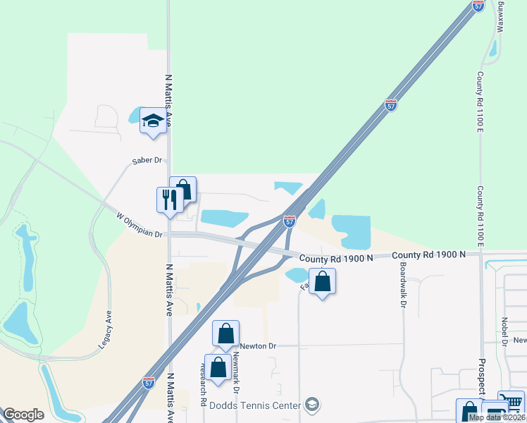 map of restaurants, bars, coffee shops, grocery stores, and more near 1606 Rion Drive in Champaign