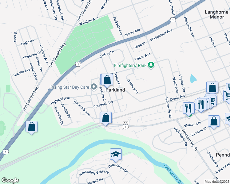 map of restaurants, bars, coffee shops, grocery stores, and more near Avenue East in Parkland