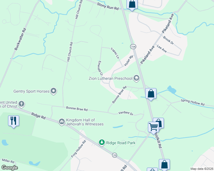 map of restaurants, bars, coffee shops, grocery stores, and more near 204 Emerald Court in Phoenixville