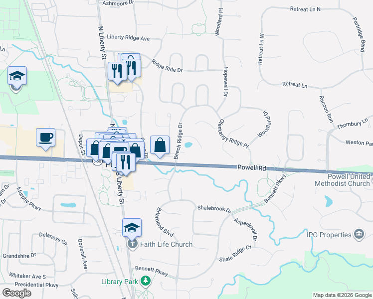 map of restaurants, bars, coffee shops, grocery stores, and more near 271 Glen Village Court in Powell