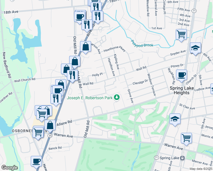map of restaurants, bars, coffee shops, grocery stores, and more near 1201 Wall Road in Spring Lake