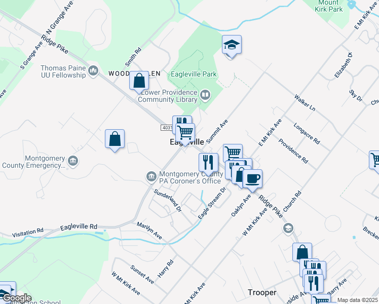 map of restaurants, bars, coffee shops, grocery stores, and more near in Eagleville
