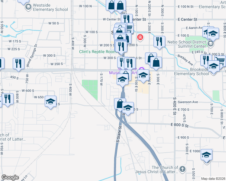 map of restaurants, bars, coffee shops, grocery stores, and more near 494 South Main Street in Springville