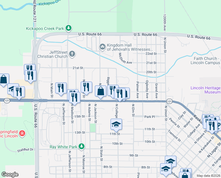 map of restaurants, bars, coffee shops, grocery stores, and more near 8 Riggs Street in Lincoln
