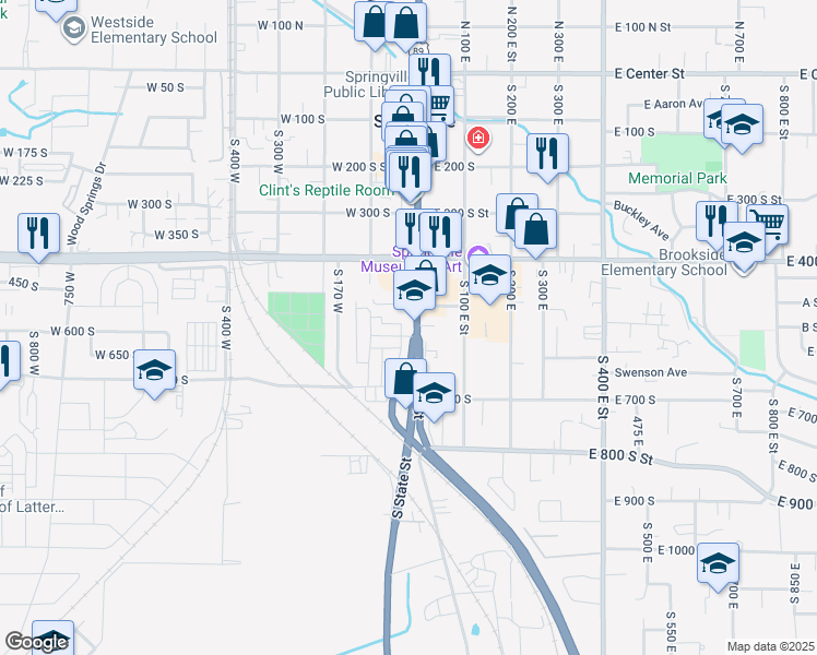 map of restaurants, bars, coffee shops, grocery stores, and more near 511 South Main Street in Springville