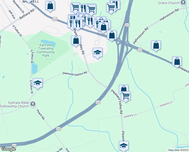 map of restaurants, bars, coffee shops, grocery stores, and more near 200 Pleasant Valley Road in Ephrata