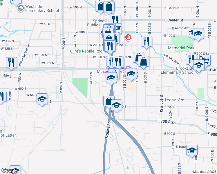 map of restaurants, bars, coffee shops, grocery stores, and more near 511 South Main Street in Springville