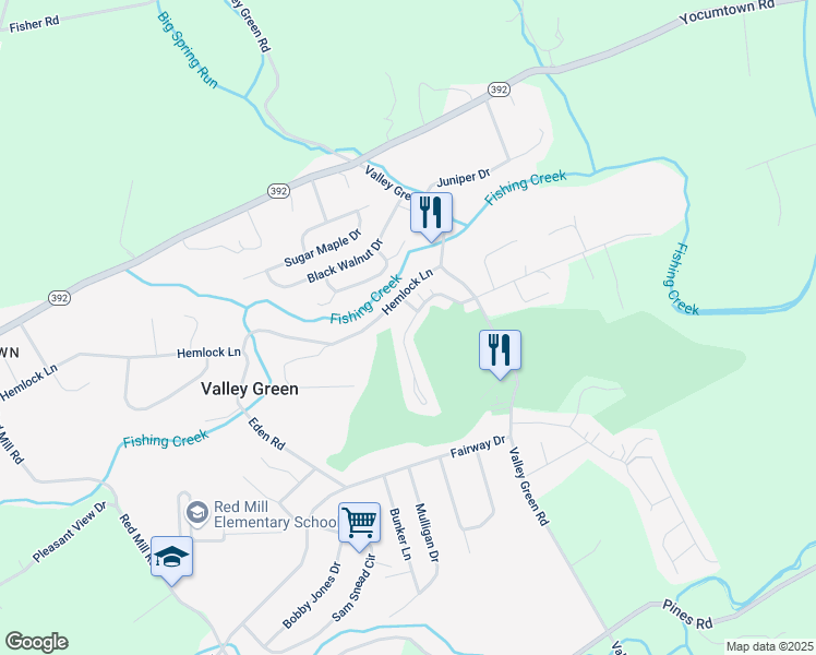 map of restaurants, bars, coffee shops, grocery stores, and more near 75 Saint Andrews Way in Valley Green