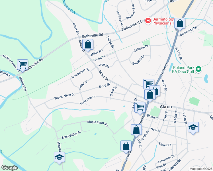 map of restaurants, bars, coffee shops, grocery stores, and more near 37 3rd Street in Akron