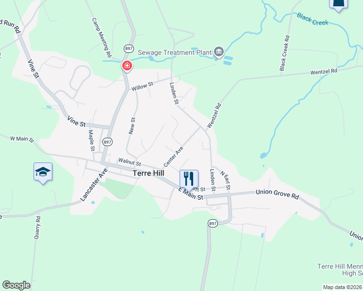 map of restaurants, bars, coffee shops, grocery stores, and more near 118 Center Avenue in Terre Hill