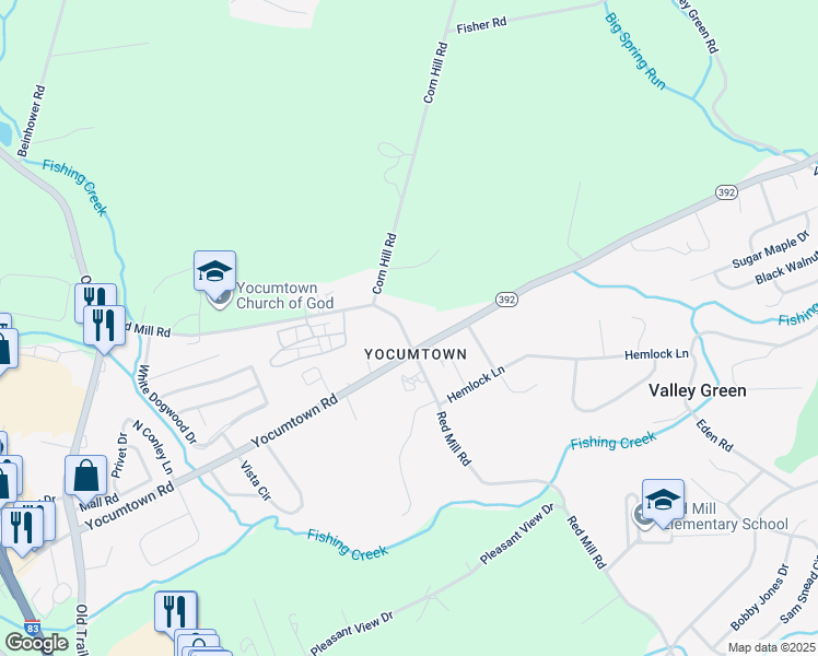 map of restaurants, bars, coffee shops, grocery stores, and more near 360 Red Mill Rd in Etters