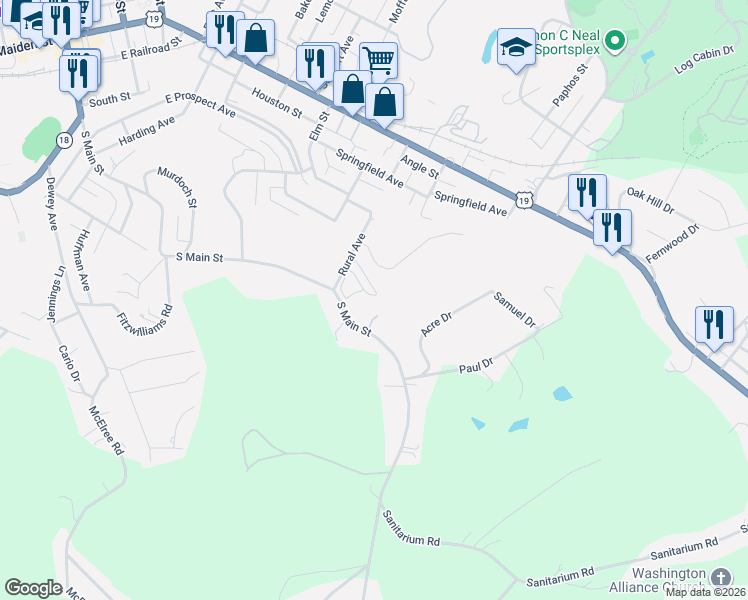 map of restaurants, bars, coffee shops, grocery stores, and more near 513 Clubhouse Drive in Washington