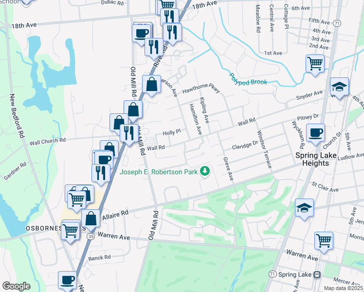 map of restaurants, bars, coffee shops, grocery stores, and more near 1201 Wall Road in Spring Lake