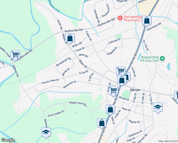 map of restaurants, bars, coffee shops, grocery stores, and more near 322 Main Street in Ephrata
