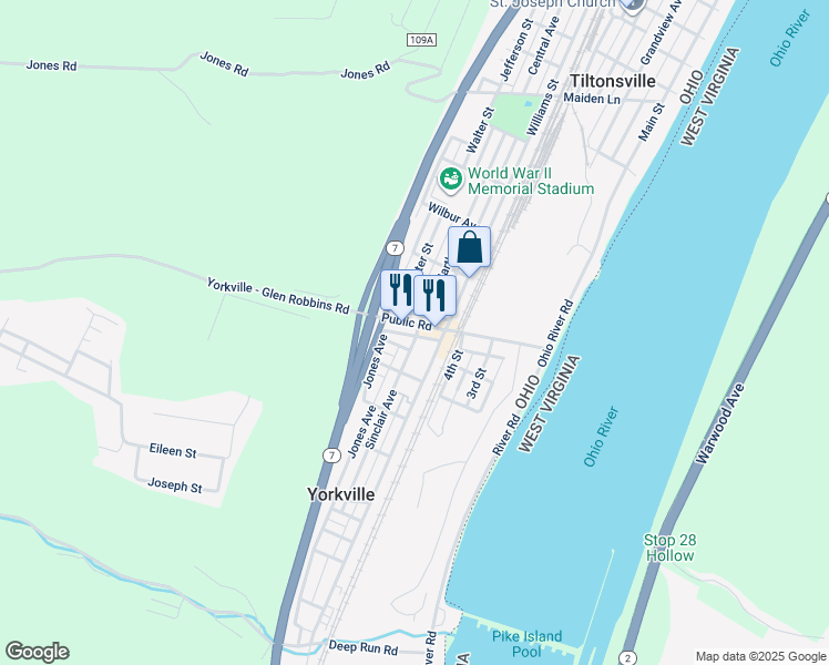 map of restaurants, bars, coffee shops, grocery stores, and more near 101 Sinclair Avenue in Yorkville