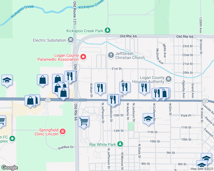 map of restaurants, bars, coffee shops, grocery stores, and more near 1022 North Jefferson Street in Lincoln
