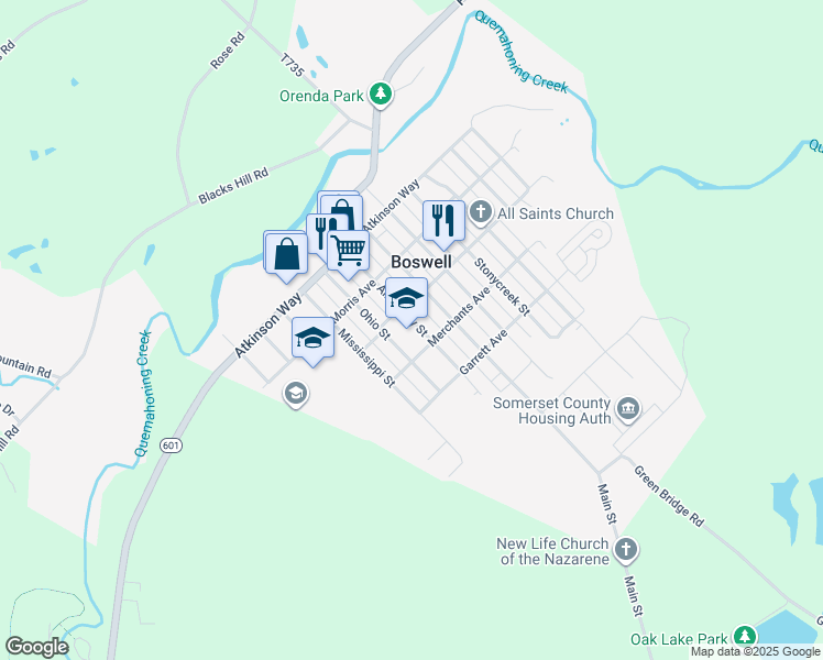 map of restaurants, bars, coffee shops, grocery stores, and more near 400 Ohio Street in Boswell