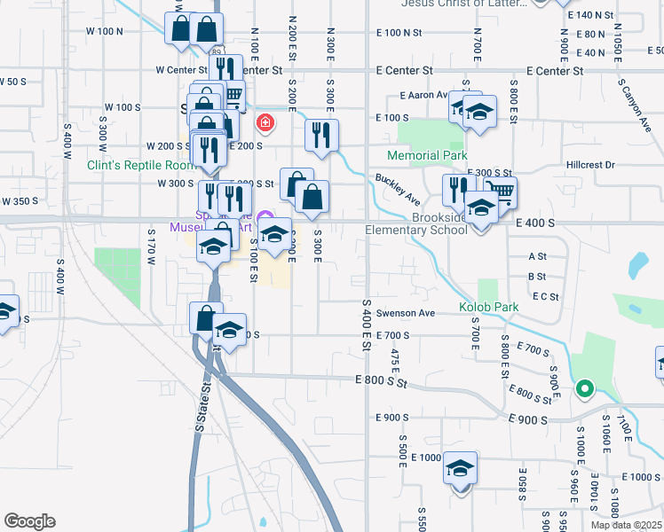 map of restaurants, bars, coffee shops, grocery stores, and more near 511 South 300 East in Springville