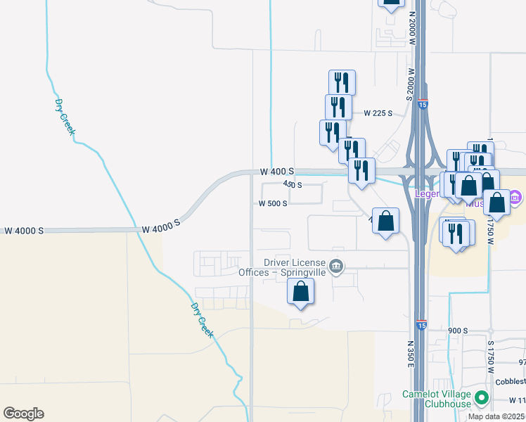 map of restaurants, bars, coffee shops, grocery stores, and more near 2577 West 500 South in Springville