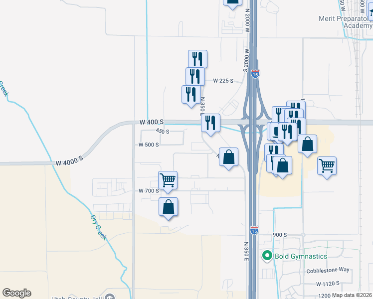map of restaurants, bars, coffee shops, grocery stores, and more near 2395 West 500 South in Springville