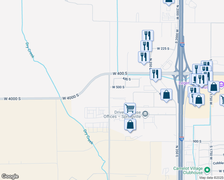 map of restaurants, bars, coffee shops, grocery stores, and more near 2577 West 500 South in Springville