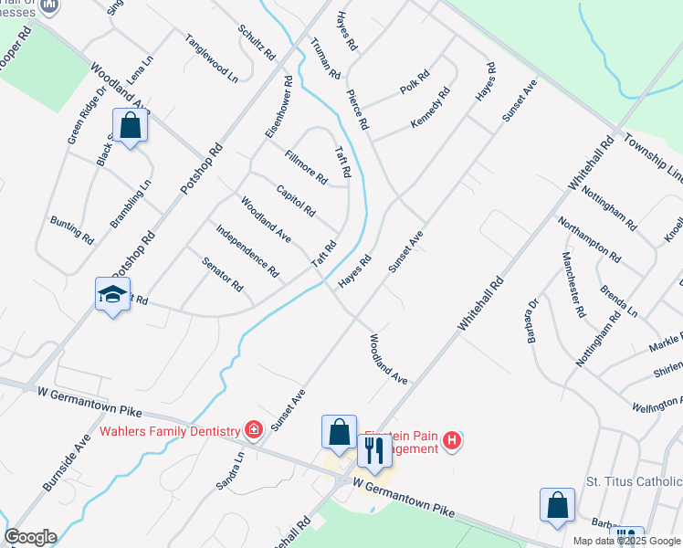 map of restaurants, bars, coffee shops, grocery stores, and more near 3103 Hayes Road in Norristown