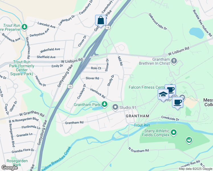 map of restaurants, bars, coffee shops, grocery stores, and more near 110 Sholly Drive in Mechanicsburg