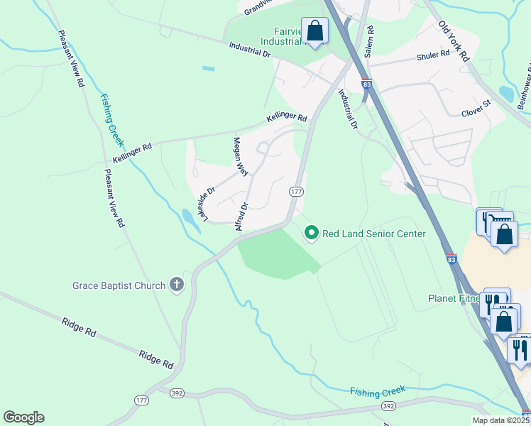 map of restaurants, bars, coffee shops, grocery stores, and more near 102 Catherine Ct in Lewisberry