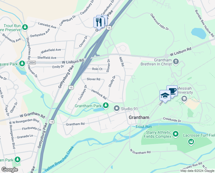 map of restaurants, bars, coffee shops, grocery stores, and more near 110 Sholly Drive in Mechanicsburg