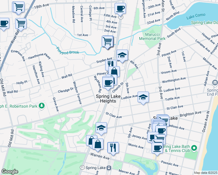 map of restaurants, bars, coffee shops, grocery stores, and more near 2011 New Jersey 71 in Spring Lake