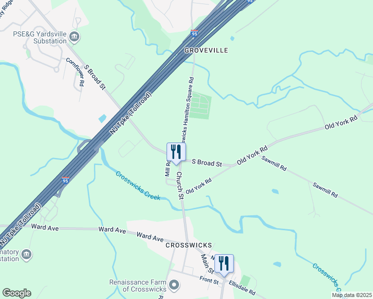 map of restaurants, bars, coffee shops, grocery stores, and more near 5040 Cross Street in Hamilton Township