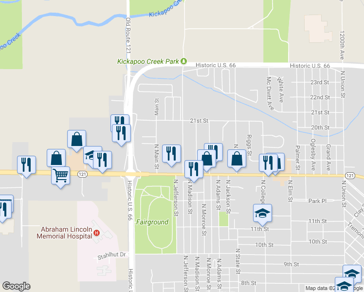 map of restaurants, bars, coffee shops, grocery stores, and more near 1023 North Jefferson Street in Lincoln