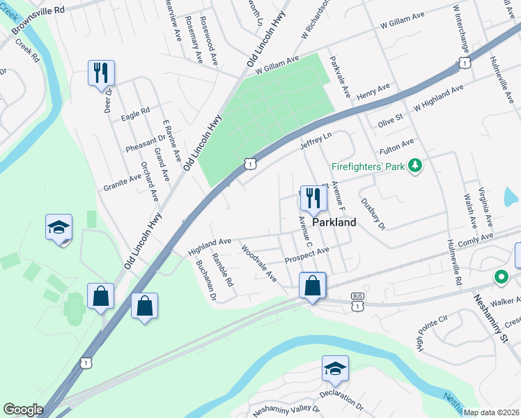 map of restaurants, bars, coffee shops, grocery stores, and more near 735 Timber Lane in Langhorne