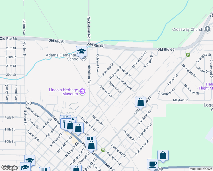 map of restaurants, bars, coffee shops, grocery stores, and more near 113-121 Denver Avenue in Lincoln