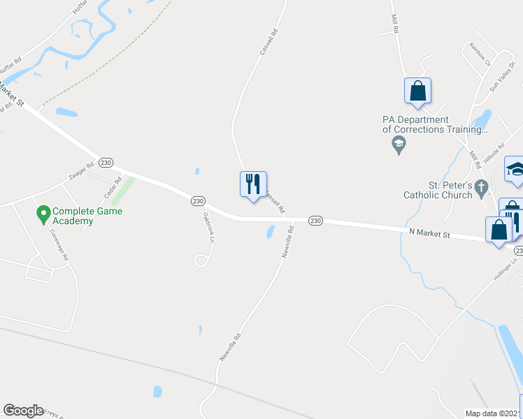 map of restaurants, bars, coffee shops, grocery stores, and more near 1599 North Market Street in Elizabethtown