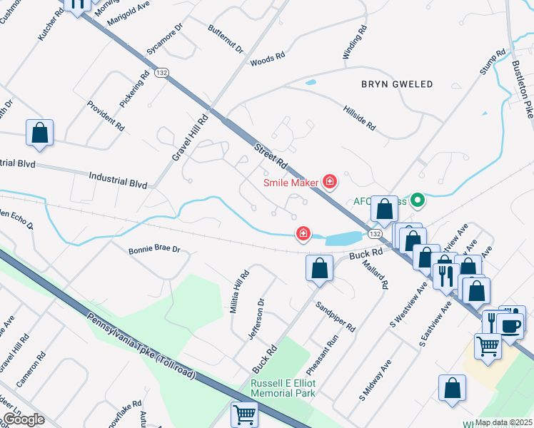 map of restaurants, bars, coffee shops, grocery stores, and more near 672 Gray Circle in Southampton