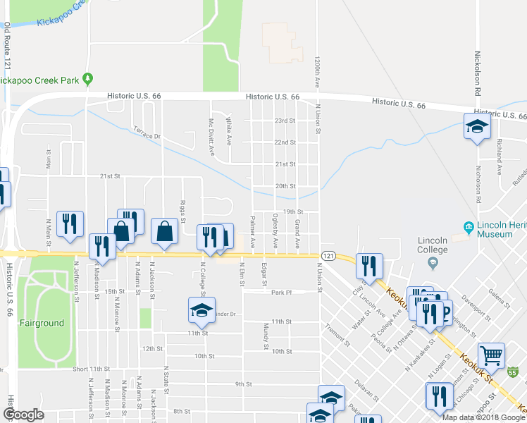 map of restaurants, bars, coffee shops, grocery stores, and more near 321 19th Street in Lincoln