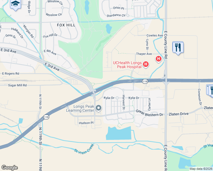 map of restaurants, bars, coffee shops, grocery stores, and more near 12057 East Ken Pratt Boulevard in Longmont