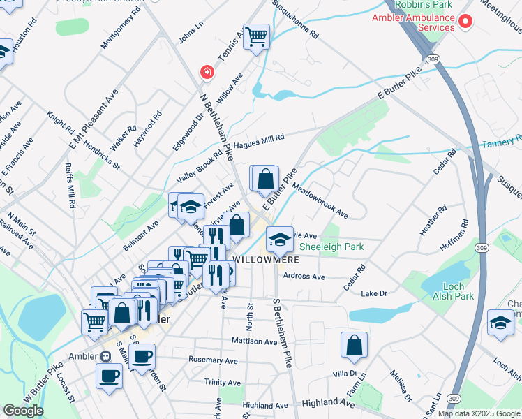 map of restaurants, bars, coffee shops, grocery stores, and more near in Montgomery County