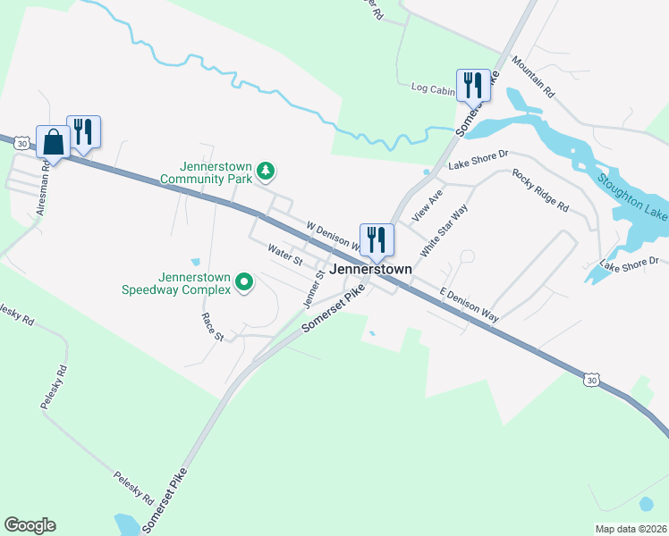 map of restaurants, bars, coffee shops, grocery stores, and more near 1597 West Pitt Street in Jennerstown