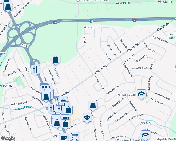 map of restaurants, bars, coffee shops, grocery stores, and more near 2 Reuben Court in Howell Township