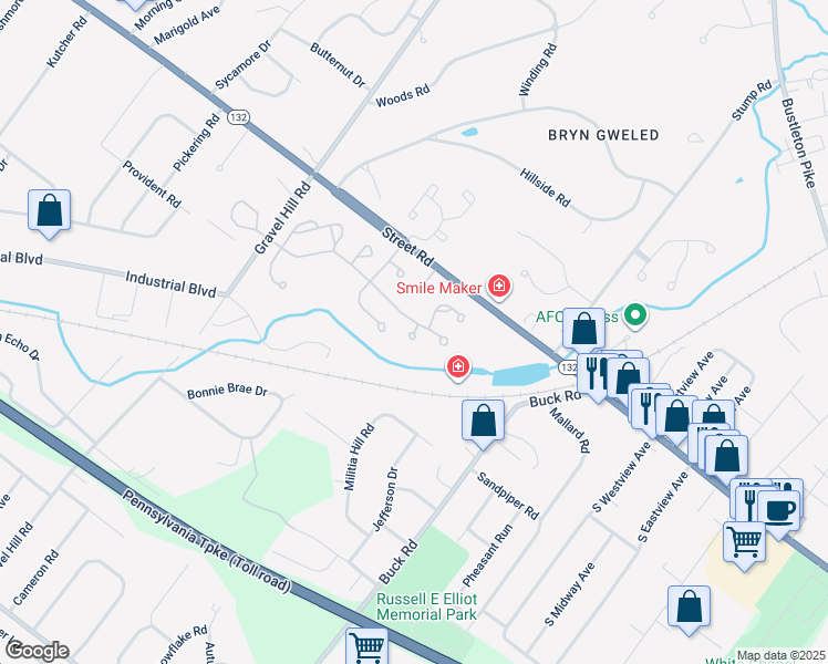 map of restaurants, bars, coffee shops, grocery stores, and more near 672 Gray Circle in Southampton