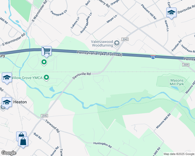 map of restaurants, bars, coffee shops, grocery stores, and more near 3455 Davisville Road in Hatboro