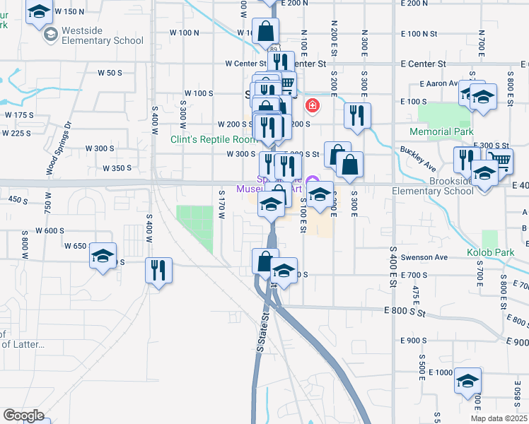map of restaurants, bars, coffee shops, grocery stores, and more near 511 South Main Street in Springville