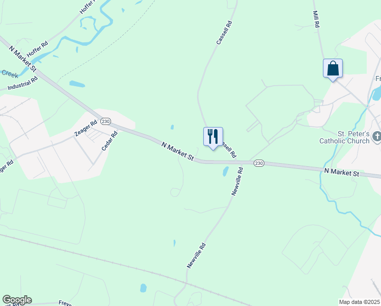 map of restaurants, bars, coffee shops, grocery stores, and more near 1681 North Market Street in Elizabethtown