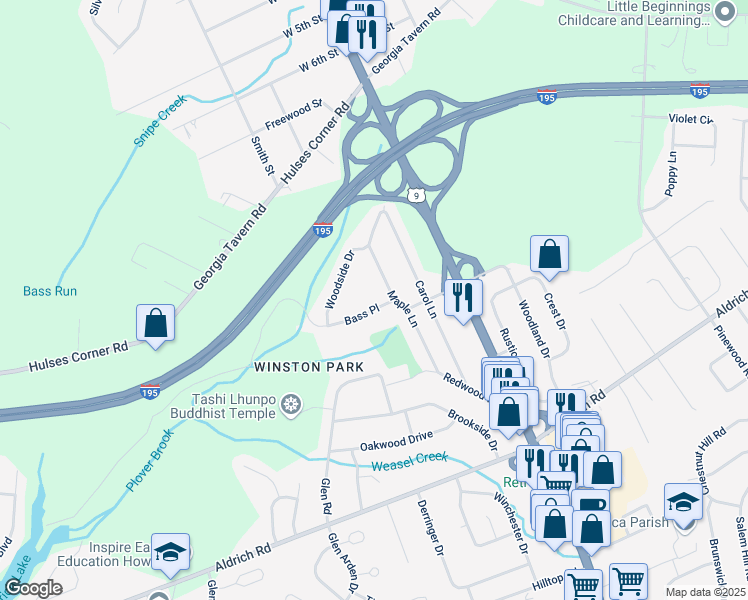 map of restaurants, bars, coffee shops, grocery stores, and more near 3 Bass Place in Howell Township