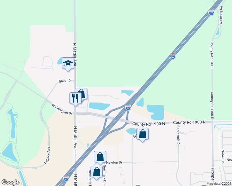 map of restaurants, bars, coffee shops, grocery stores, and more near 1606 Rion Drive in Champaign