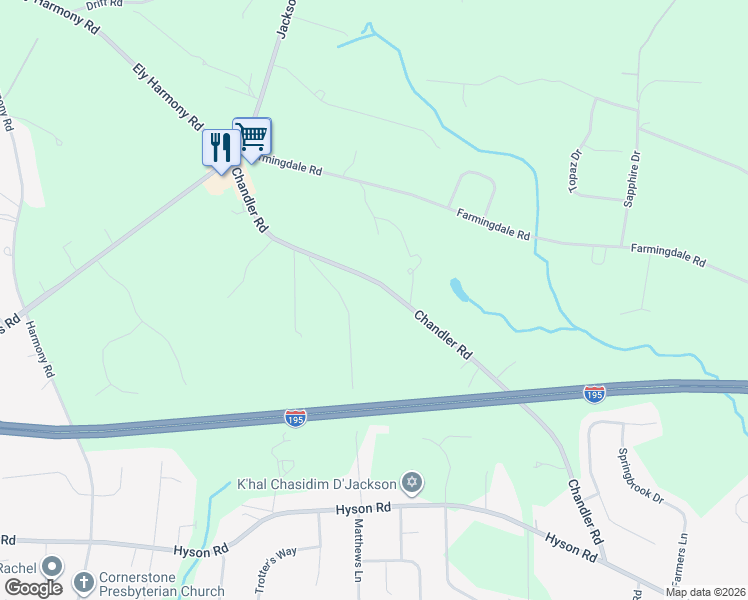map of restaurants, bars, coffee shops, grocery stores, and more near 324 Chandler Road in Jackson Township
