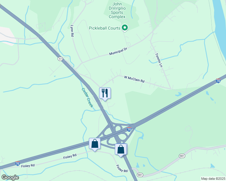 map of restaurants, bars, coffee shops, grocery stores, and more near 219 Sylvan Drive in Belle Vernon