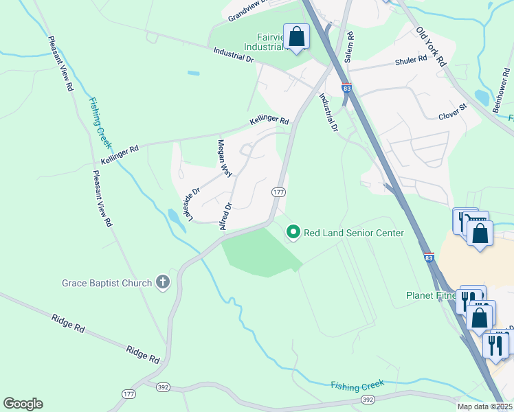 map of restaurants, bars, coffee shops, grocery stores, and more near 102 Catherine Court in Lewisberry